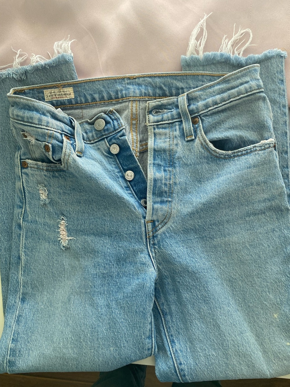 Levi's 501 Skinny Light Blue Distressed High-Rise Jeans